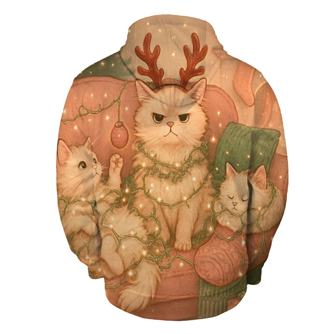 Christmas Cats Cozy Tangle On The Sofa printed hoodies