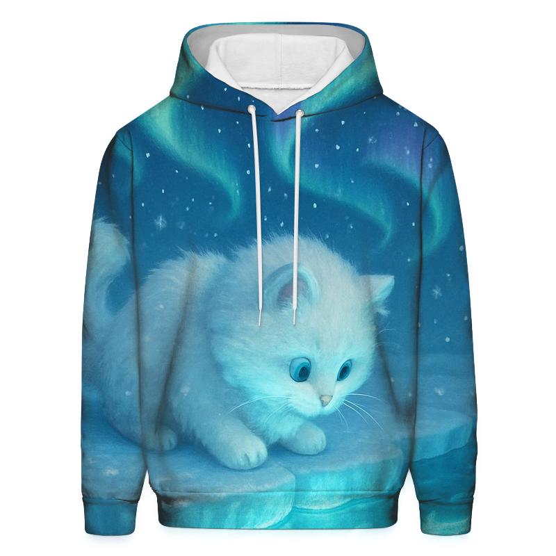Arctic Aurora Fishing Cat graphic hoodies
