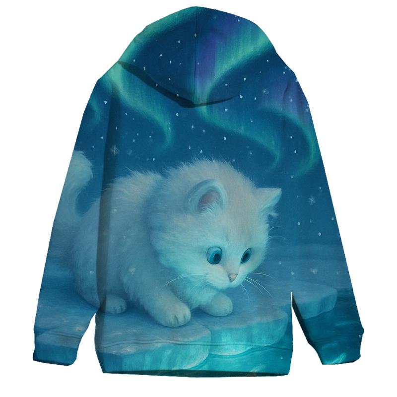 Arctic Aurora Fishing Cat graphic hoodies