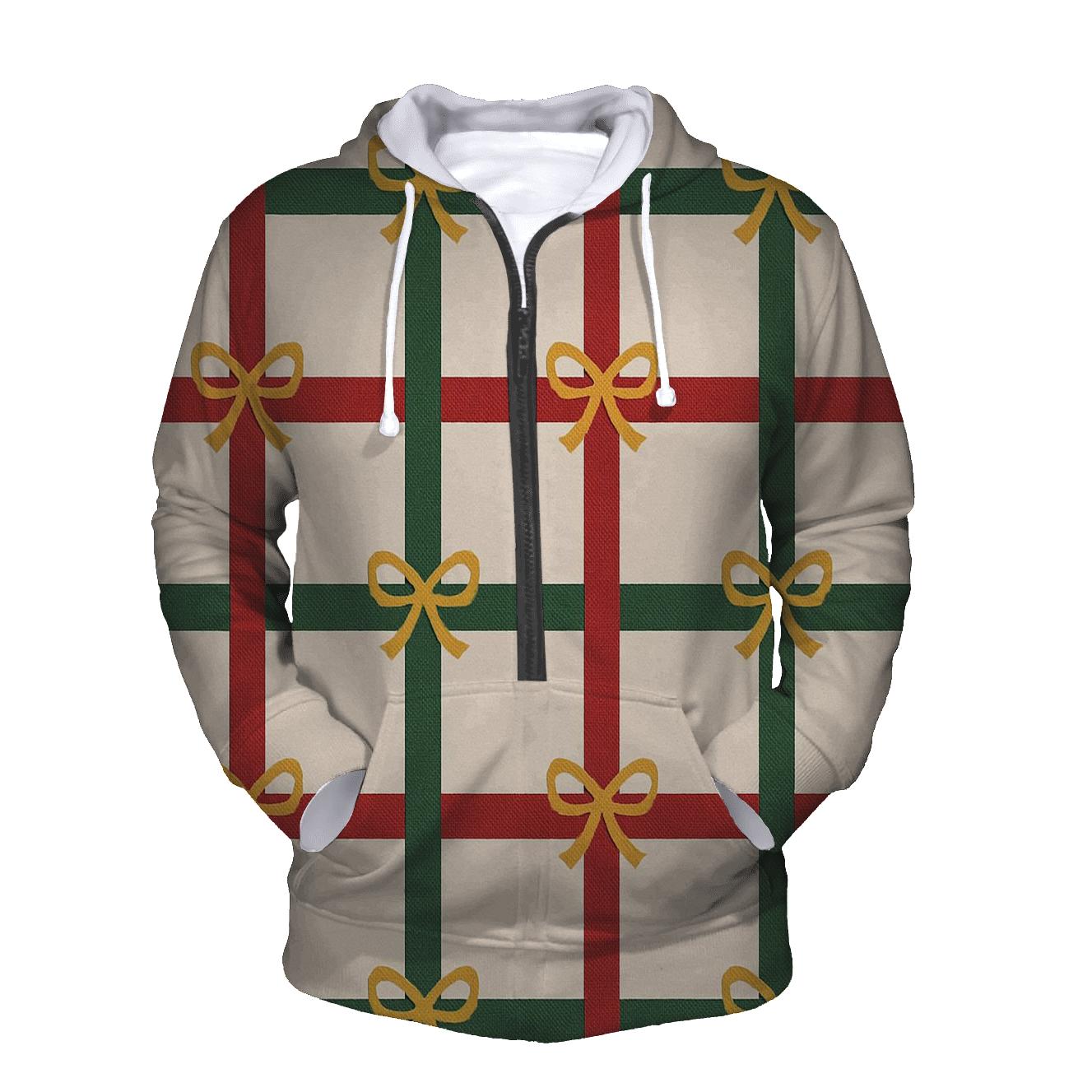Plaid Gift Ribbon Grid With Bow Icons printed hoodies