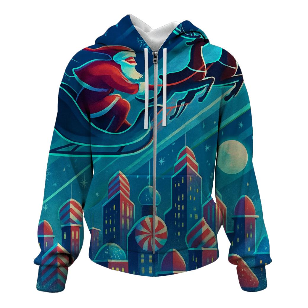Midnight Sleigh Ride Over Candy Cane City graphic hoodies