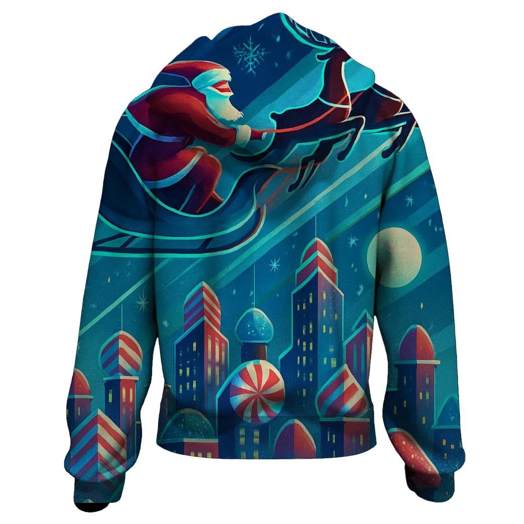 Midnight Sleigh Ride Over Candy Cane City graphic hoodies