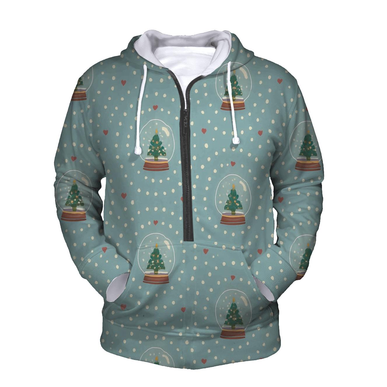 Snow Globe Orbit Pattern On Soft Blue embroidered hoodies