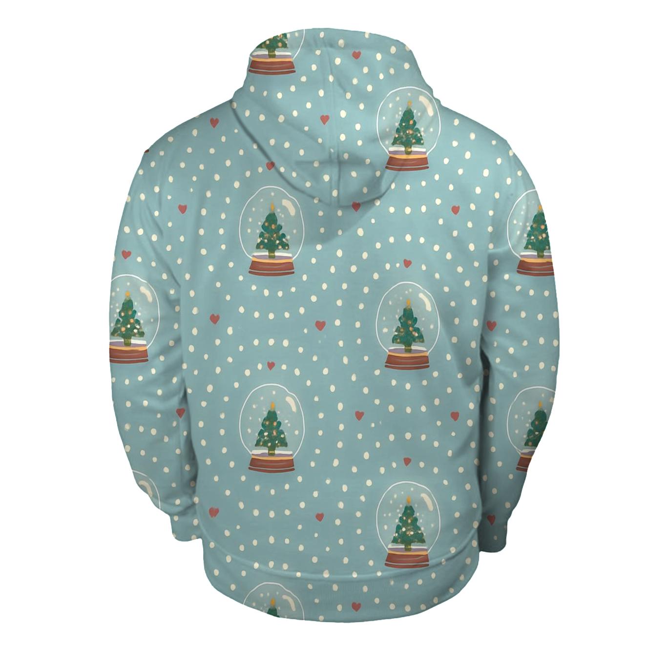 Snow Globe Orbit Pattern On Soft Blue embroidered hoodies