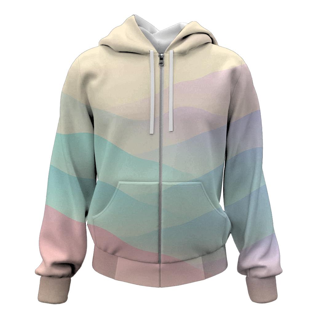 Serene Pastel Mist Mountains printed hoodies