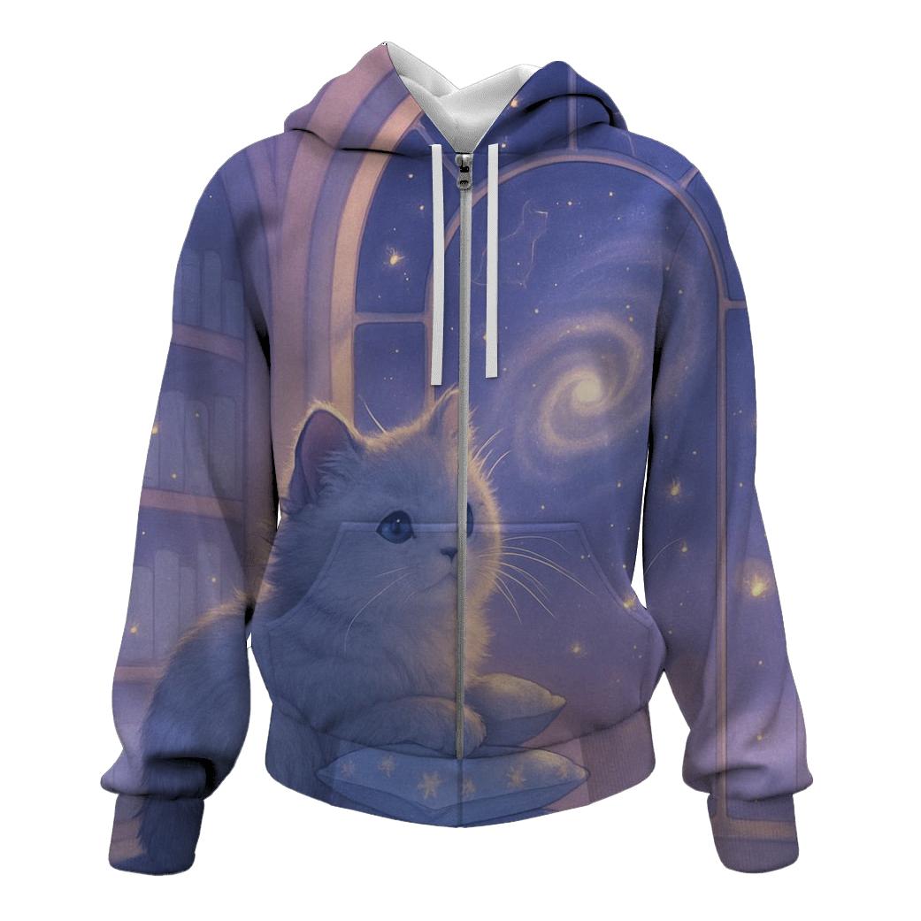 Stargazer Library Window Cat embroidered hoodies