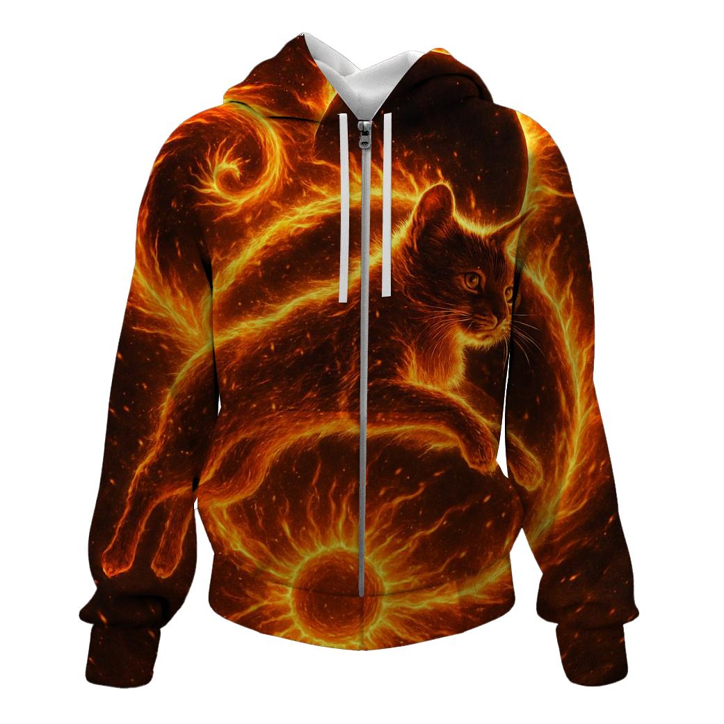 Solar Flare Fire Dancer Cat graphic hoodies