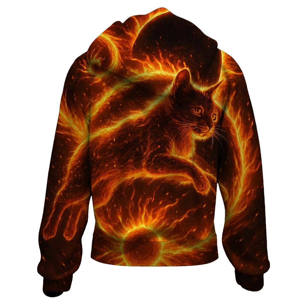 Solar Flare Fire Dancer Cat graphic hoodies