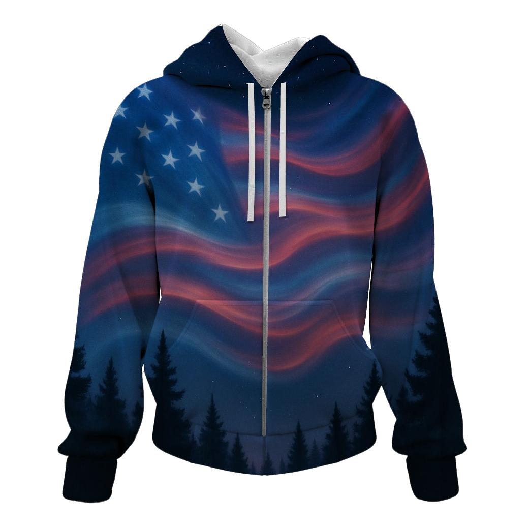 Aurora Stripes Over Pines embroidered hoodies