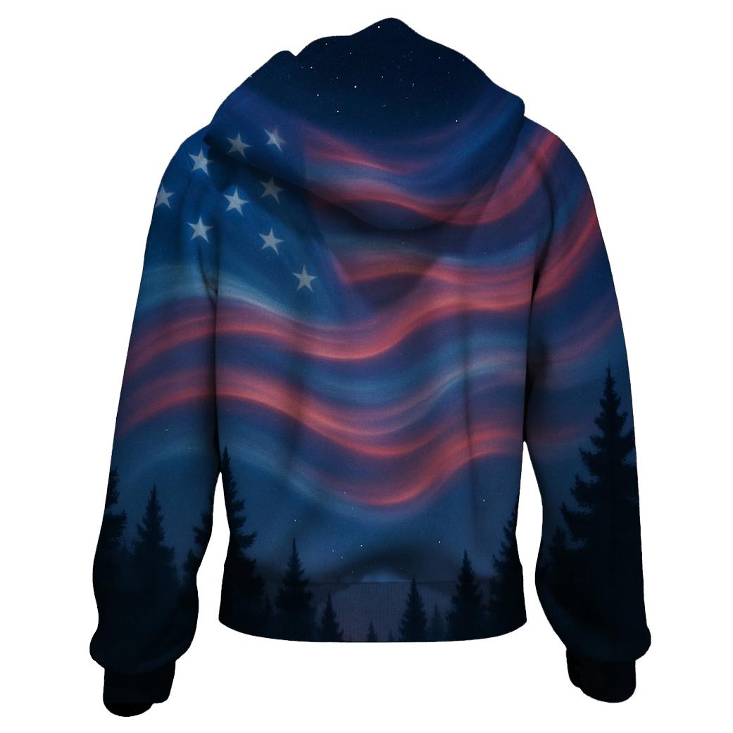 Aurora Stripes Over Pines embroidered hoodies