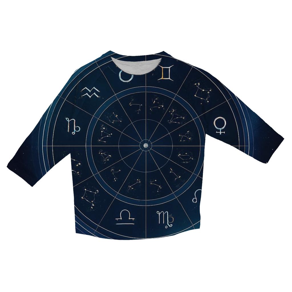 Holographic Zodiac Wheel Of Seasons casual three quarter sleeve shirts