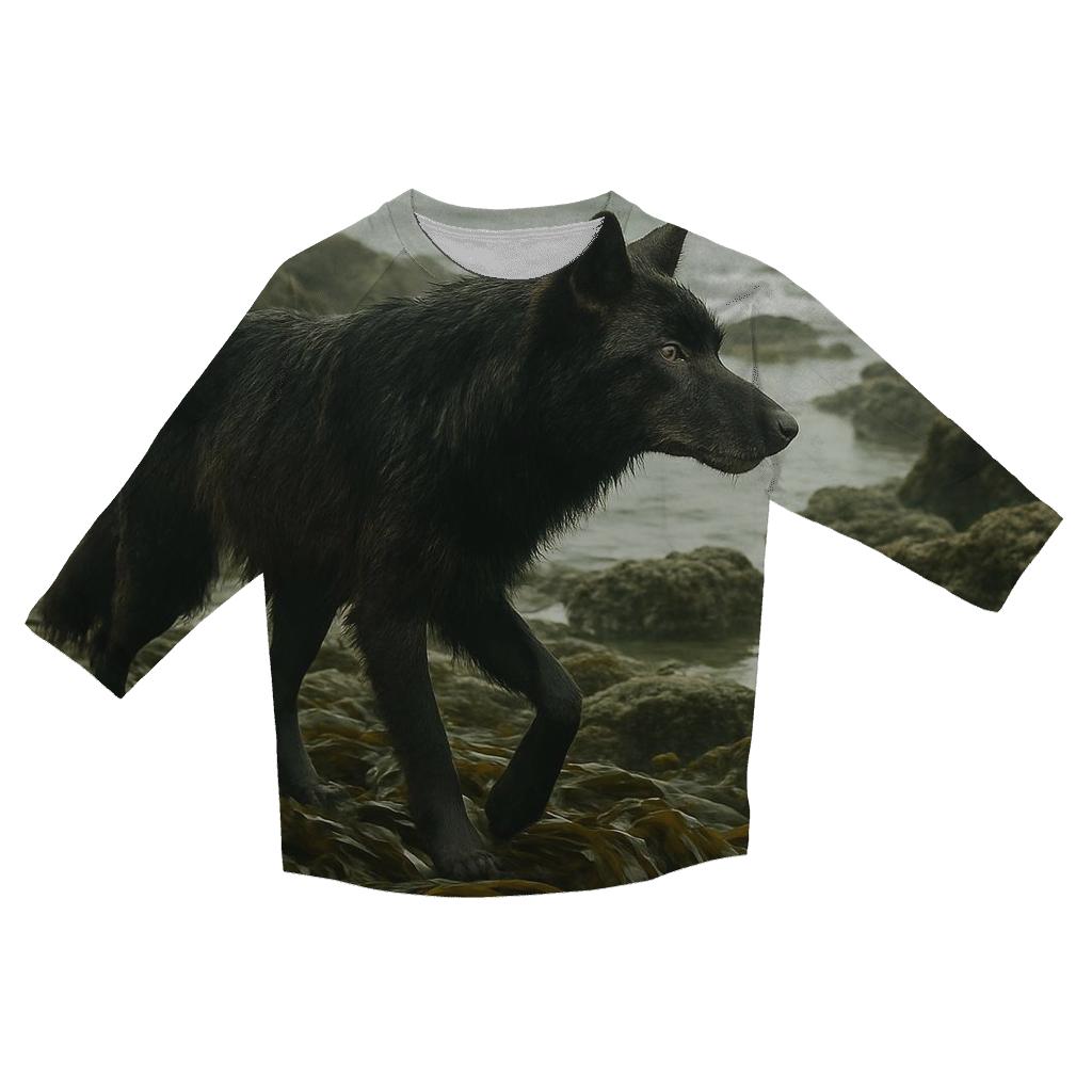 Coastal Wolf In Kelp Forest Shoreline printed three quarter sleeve shirts