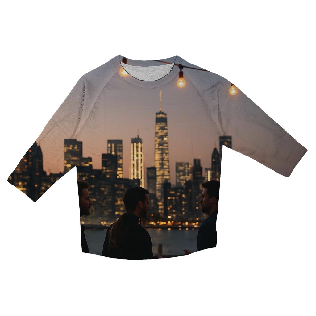 Brooklyn Brownstone Rooftop Skyline Gathering printed three quarter sleeve shirts