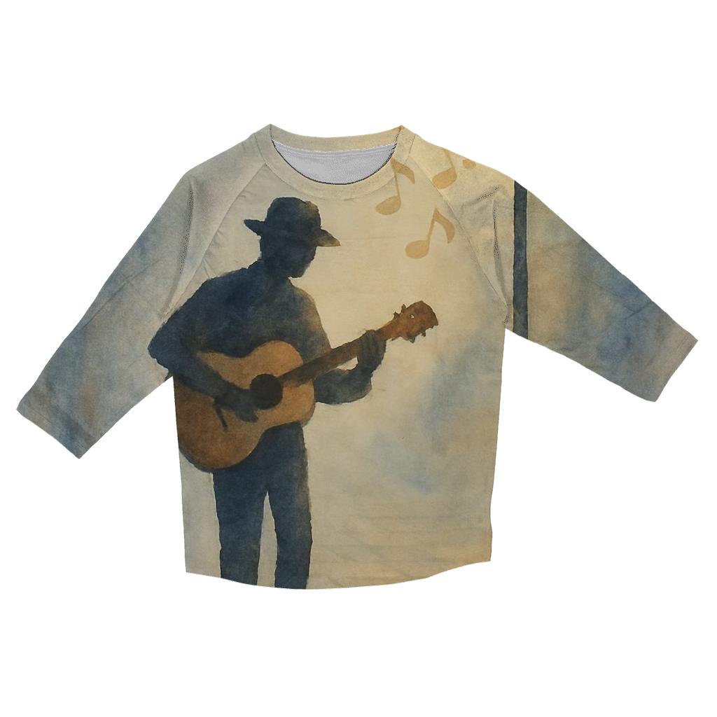 Watercolor Street Busker Scene designer 3/4 sleeve blouses