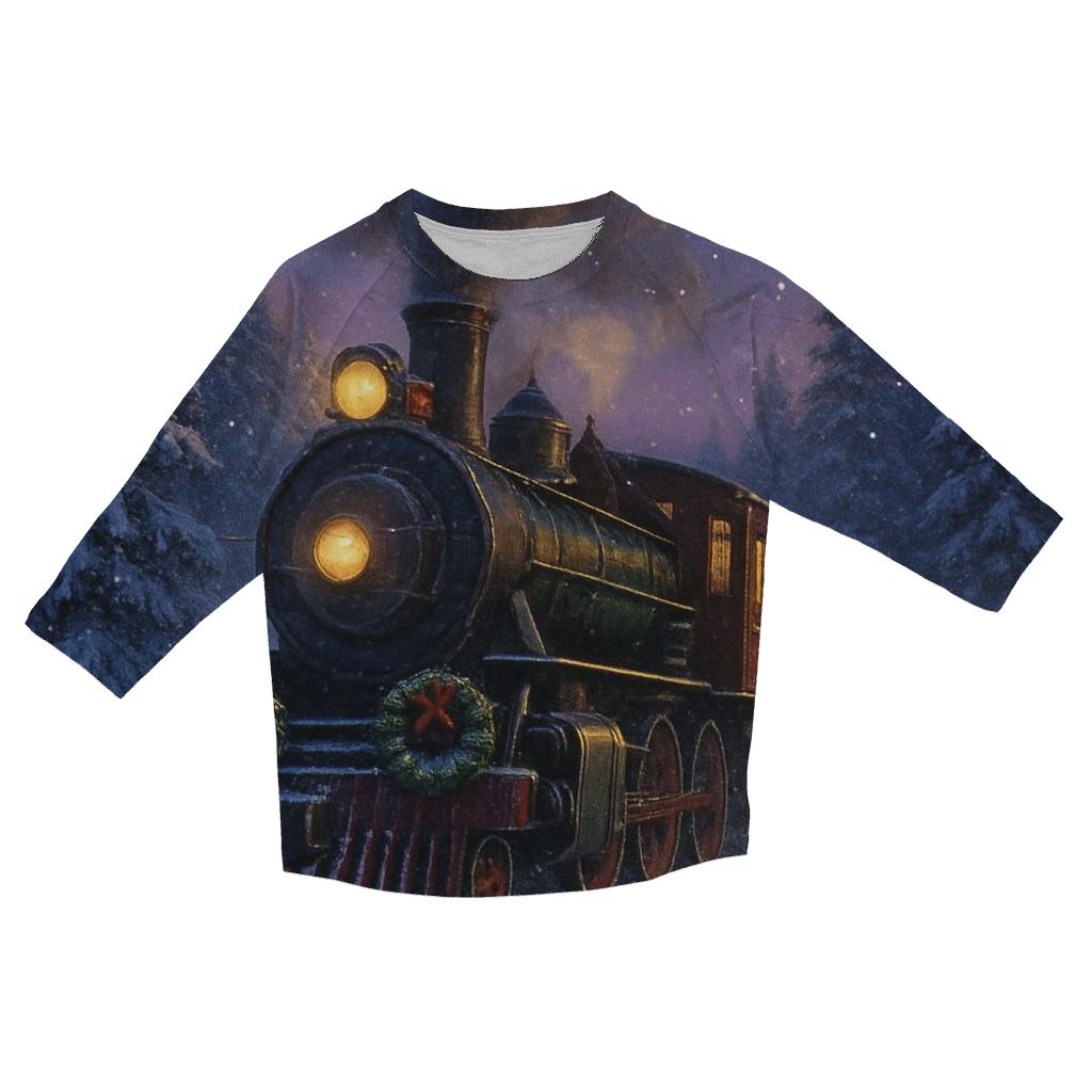 Christmas Train Through The Snowy Forest casual three quarter sleeve shirts