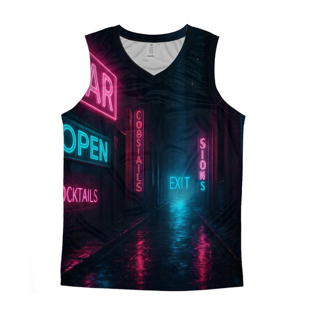 Neon Rain Alley Typography graphic print tank tops
