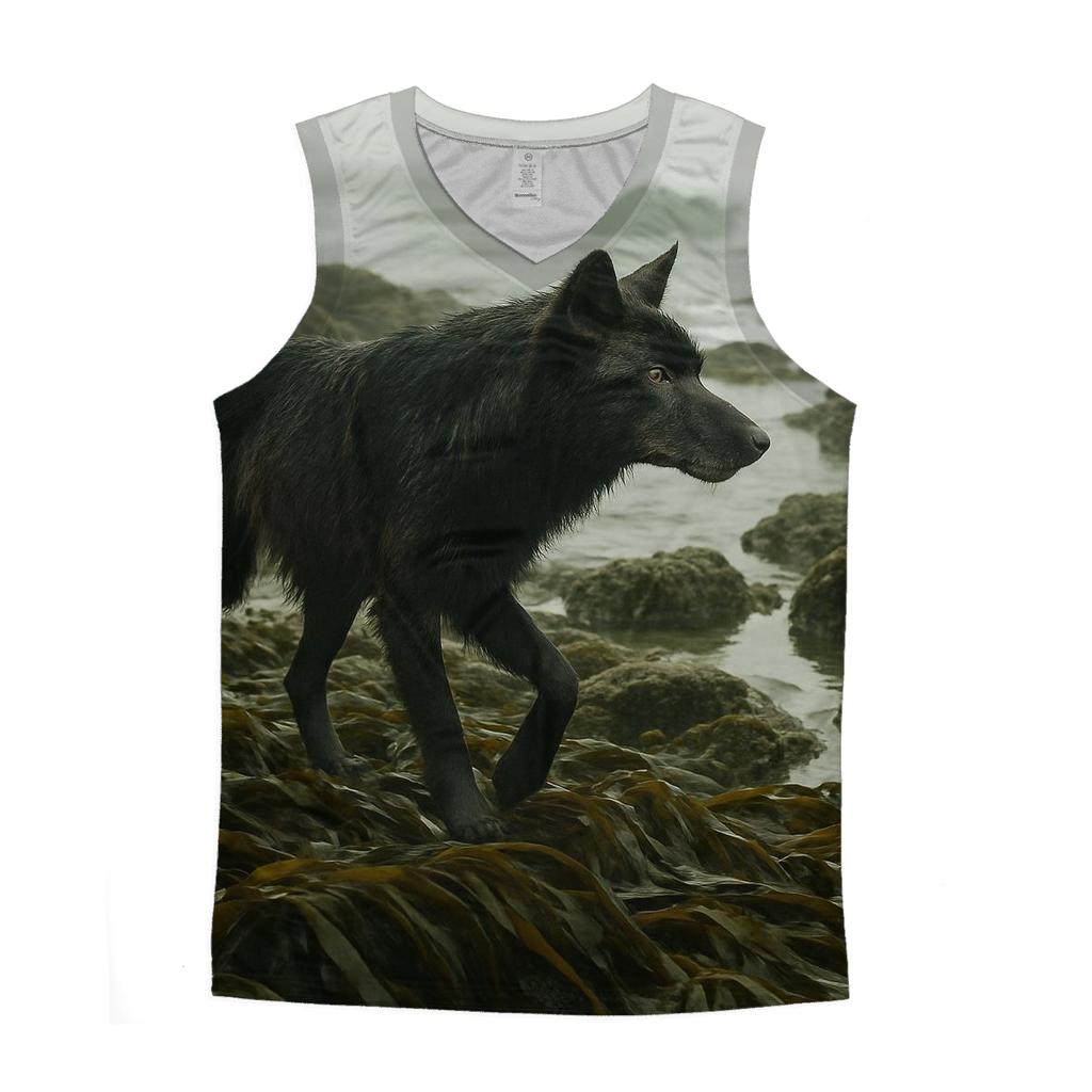 Coastal Wolf In Kelp Forest Shoreline sports performance tank tops