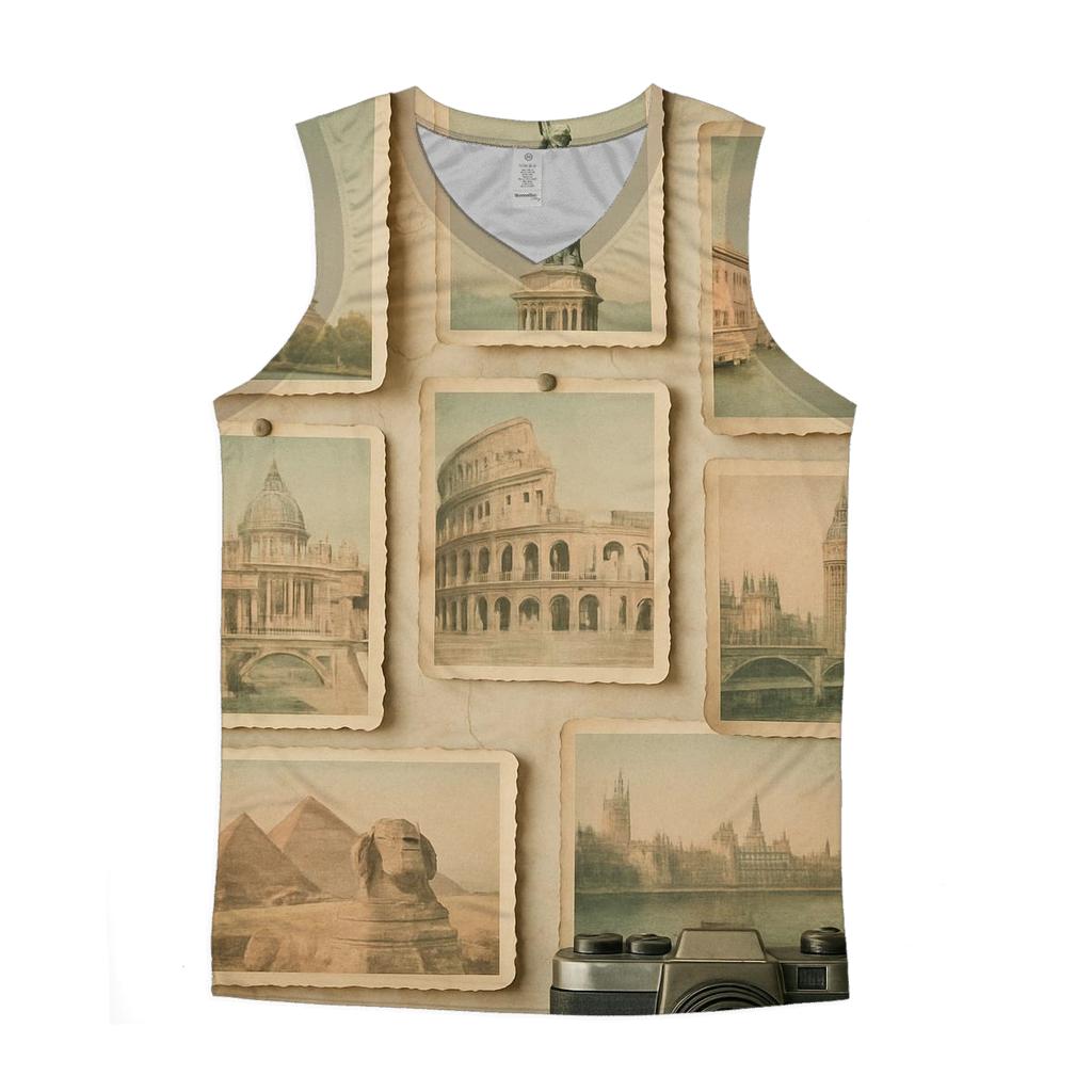Old Camera Tourist Postcard Wall casual summer tank tops