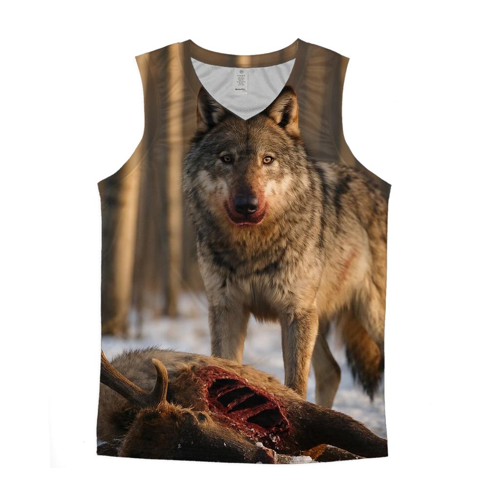 Wolf At Carcass In Winter Aspen Grove designer workout tanks