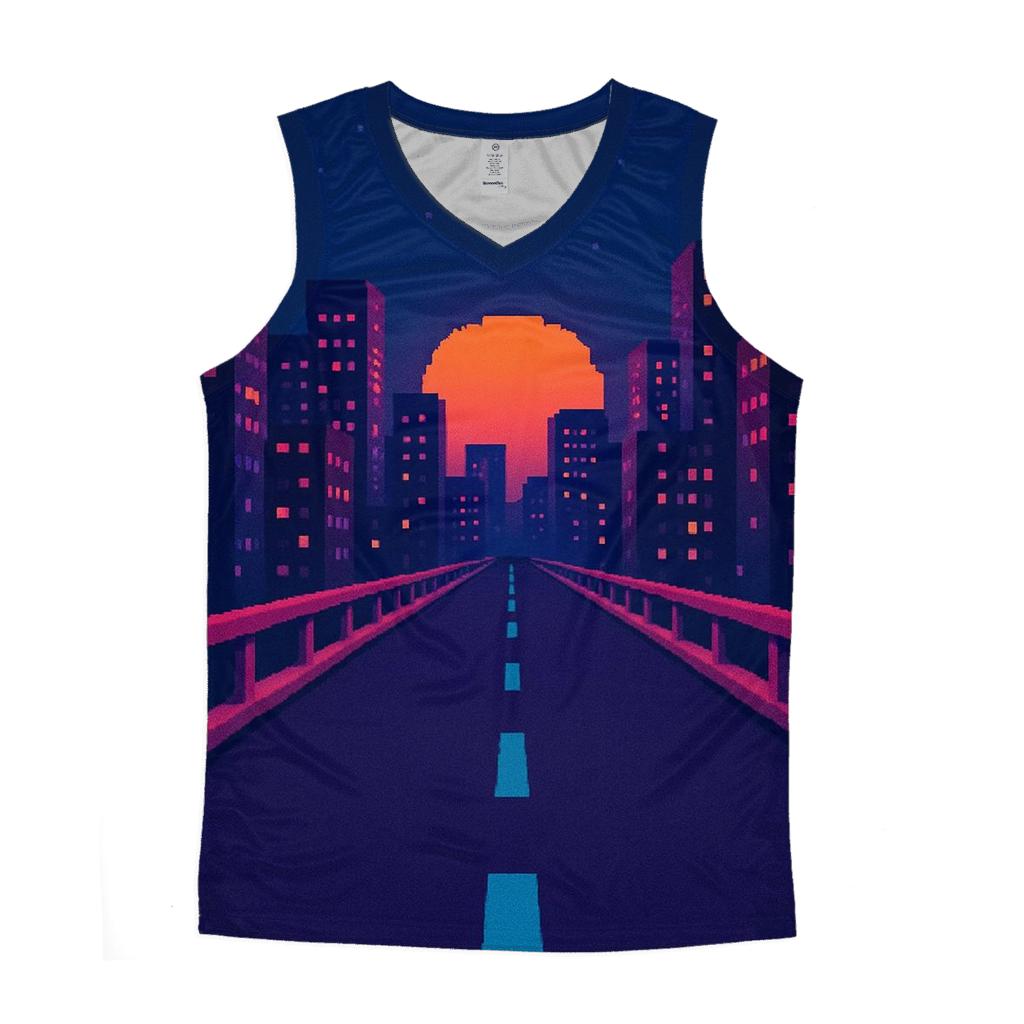 Pixel Night Drive Highway personalized athletic tanks