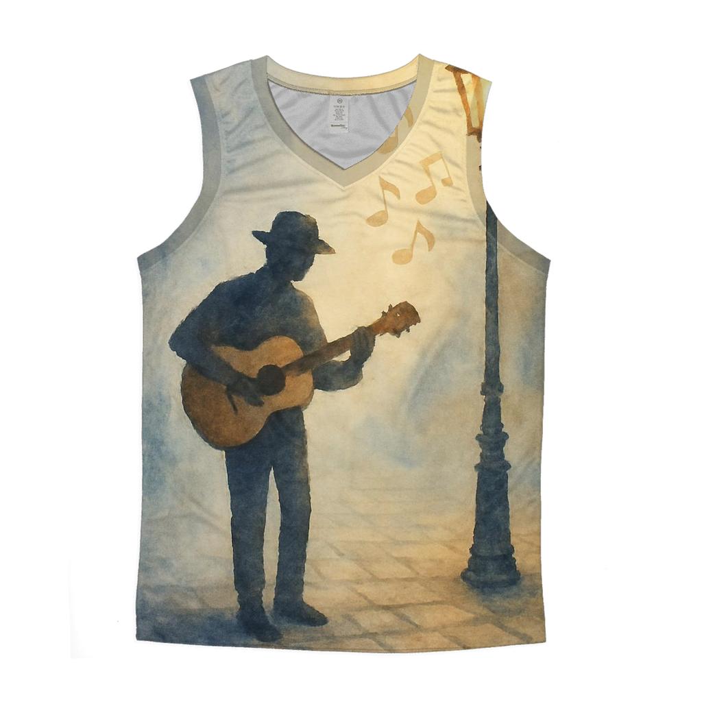 Watercolor Street Busker Scene designer workout tanks