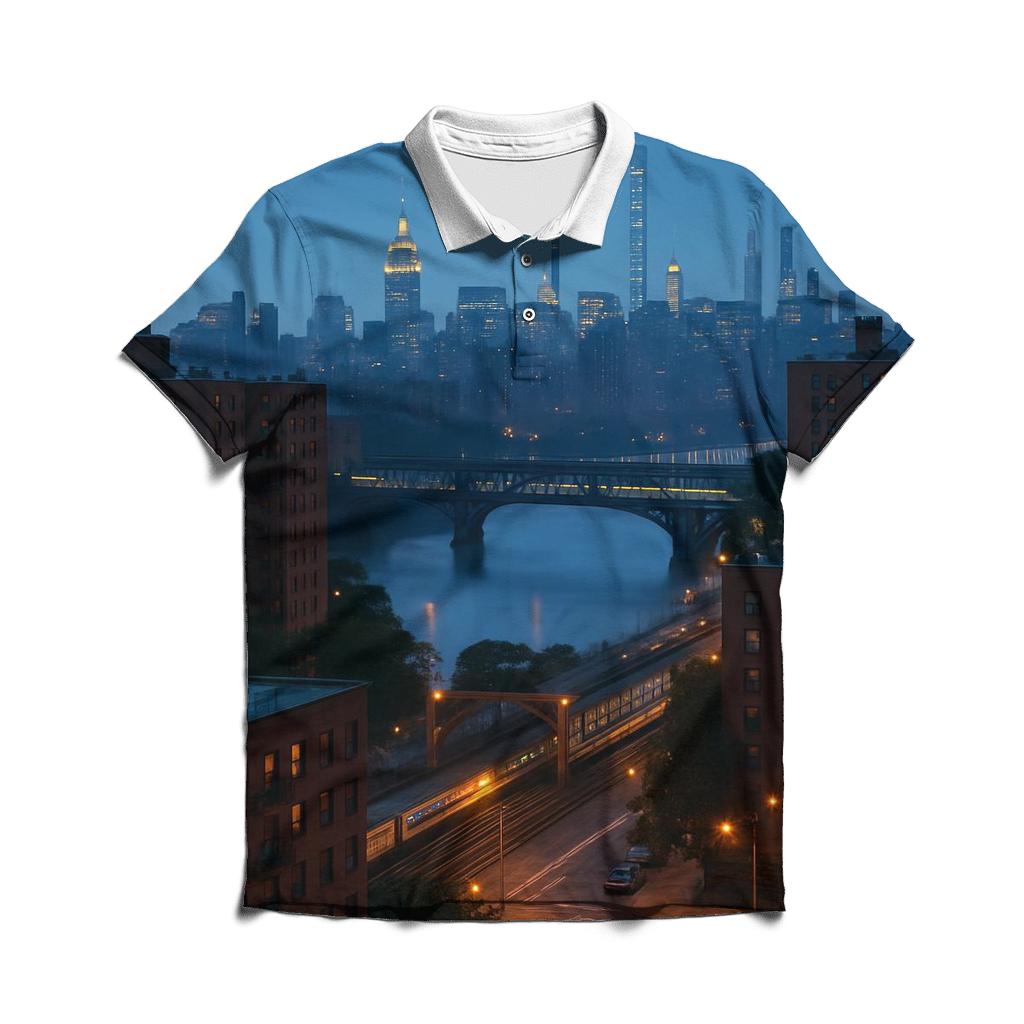Harlem River Dawn Over Bridges And Brick embroidered polo tops