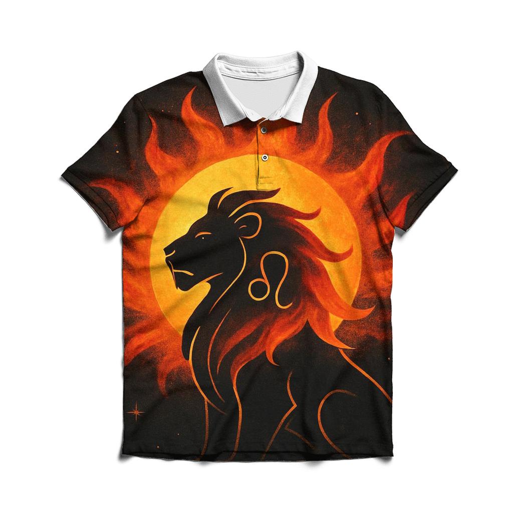 Solar Leo Lion In Auric Flames personalized polo shirts