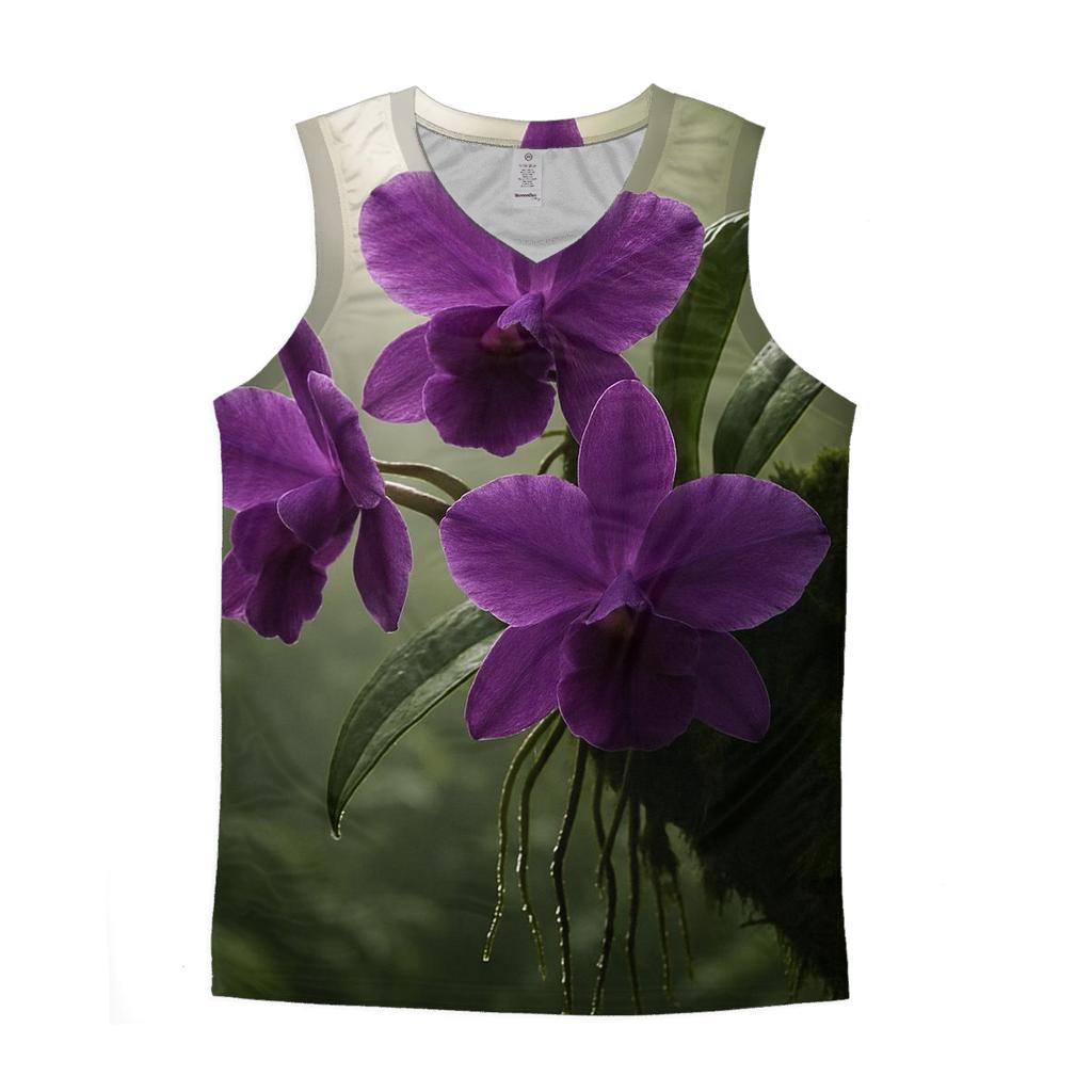 Wild Orchid Cluster In Cloud Forest graphic print tank tops
