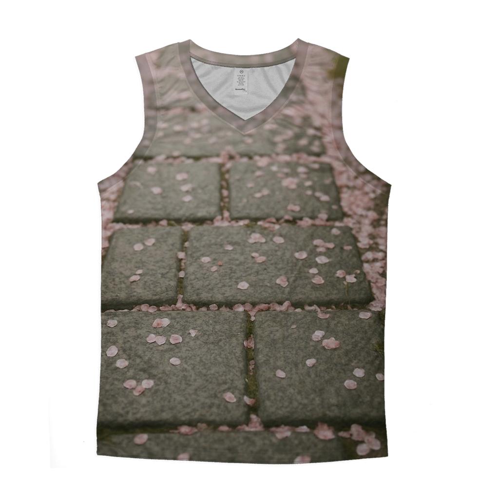 Cherry Blossom Petals On Stone Path designer workout tanks