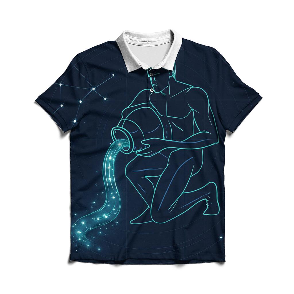 Geometric Aquarius Water Bearer Constellation classic pique polos