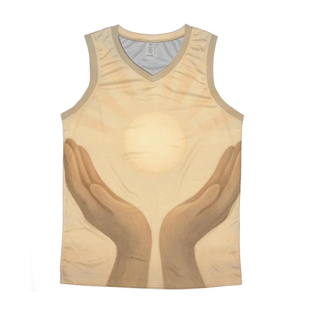 Hands Offering Dawn Light graphic print tank tops