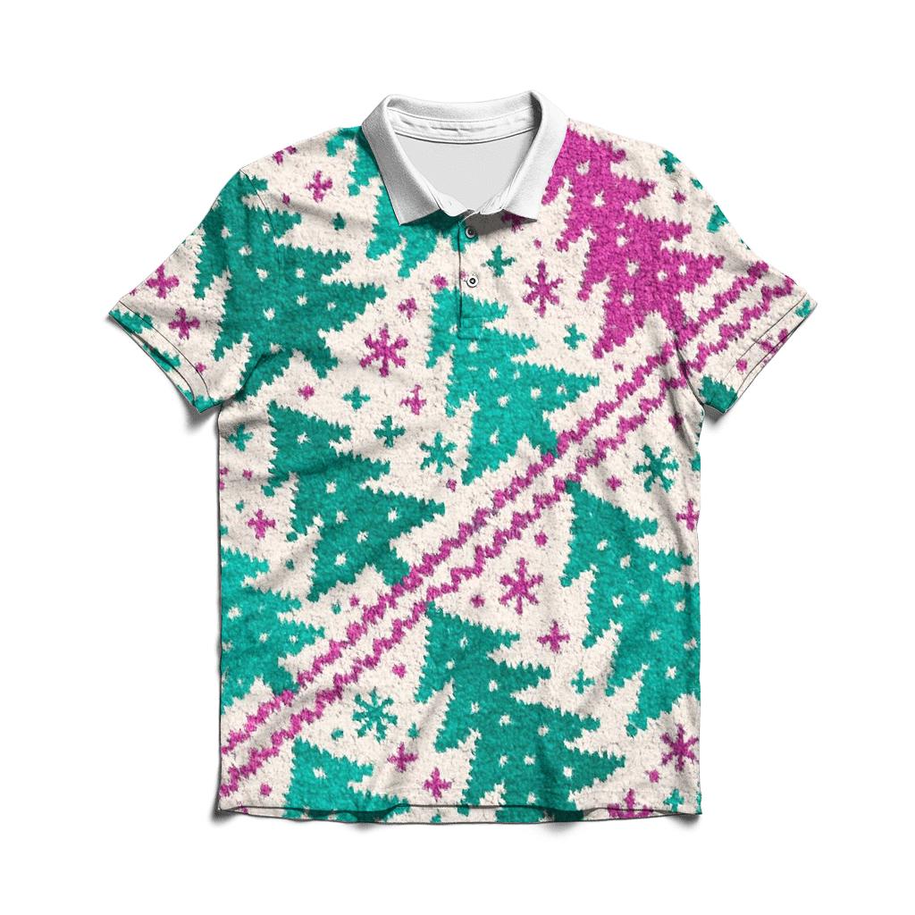 Northern Lights Tree Cascade Design embroidered polo tops