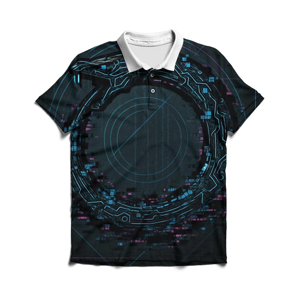 Digital Glitch Ouroboros custom polo shirts