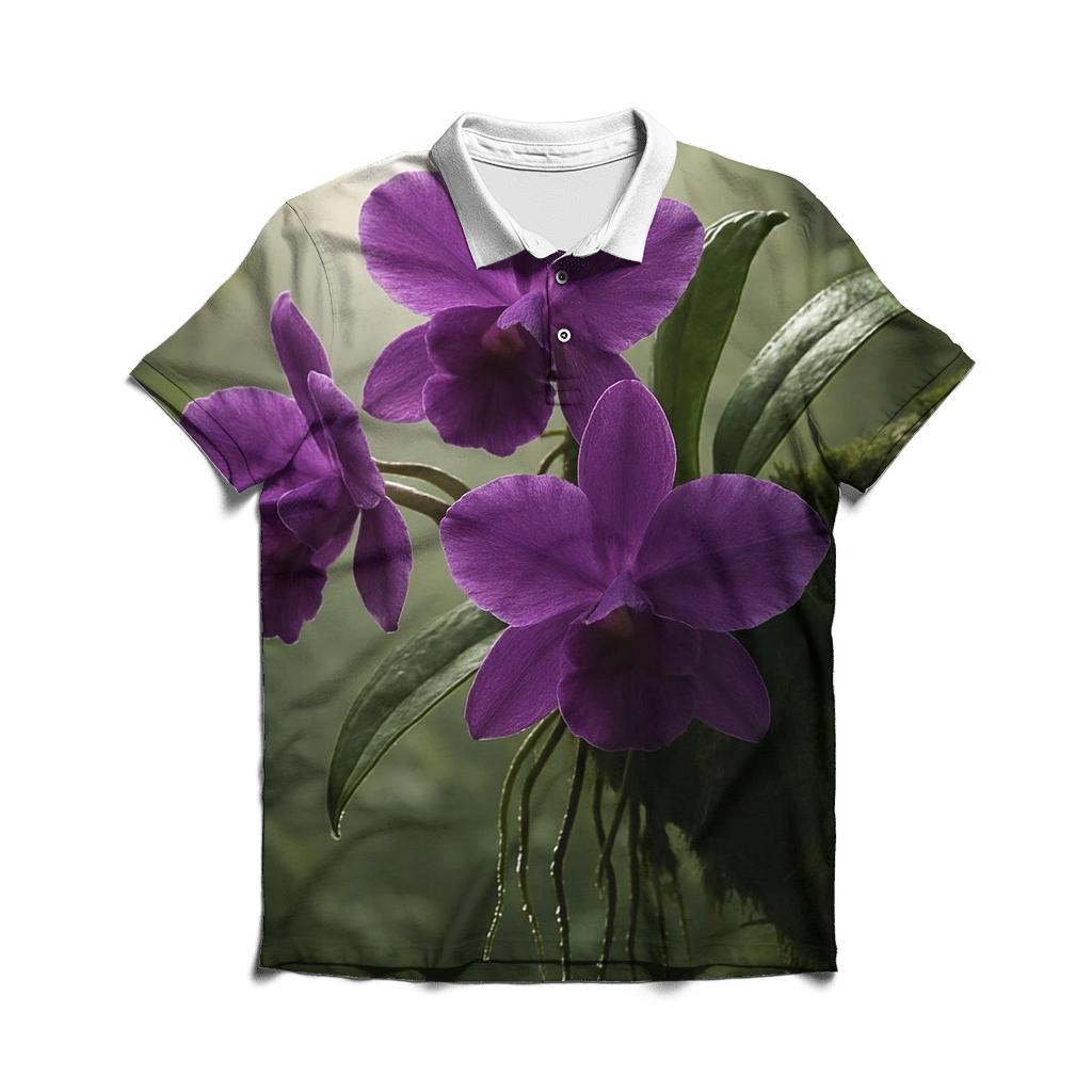 Wild Orchid Cluster In Cloud Forest premium cotton polo shirts