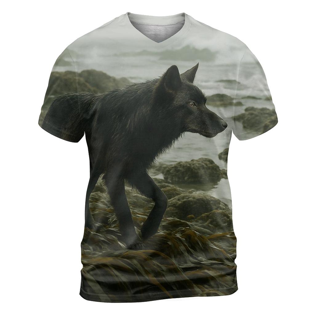 Coastal Wolf In Kelp Forest Shoreline artistic all-over print tops