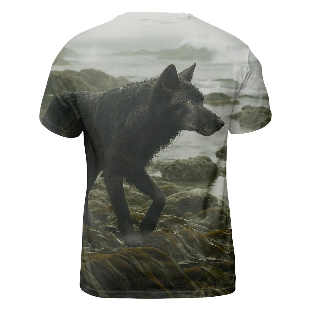 Coastal Wolf In Kelp Forest Shoreline artistic all-over print tops