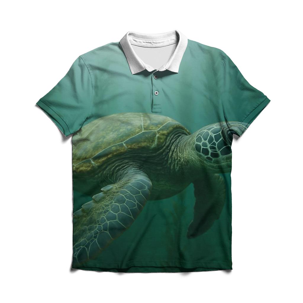Kelp Forest Patrol Green Sea Turtle stylish collar polo tees
