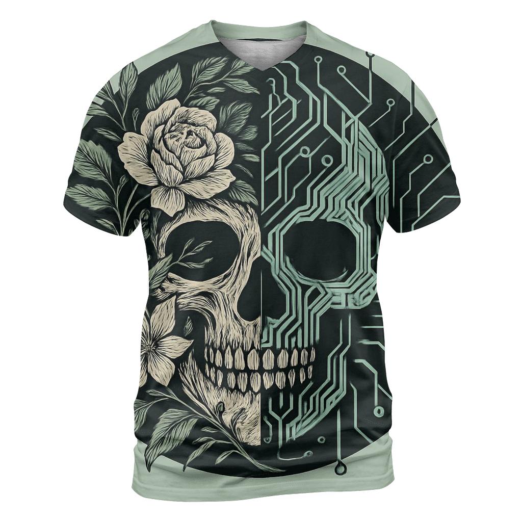 Botanical Ink Circuit Skull unique graphic print tees