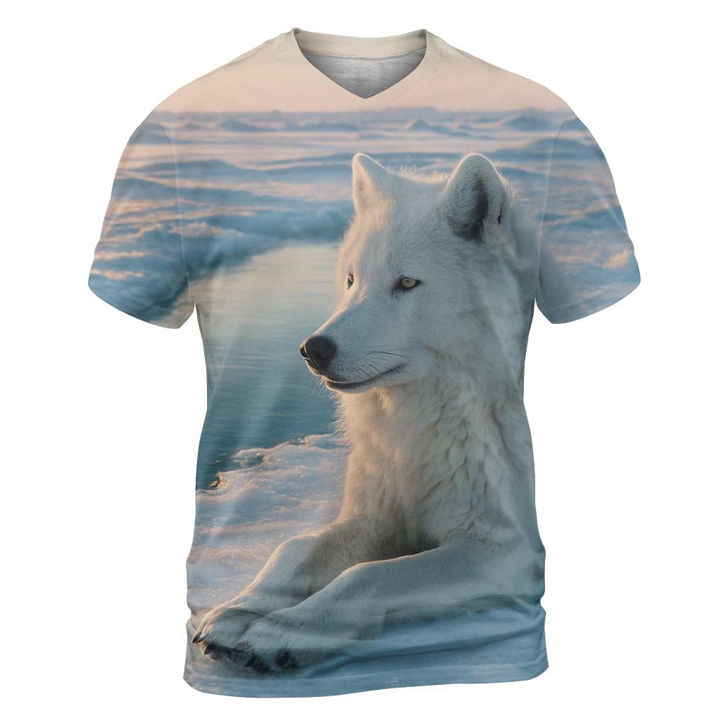 Arctic Wolf Resting By Thawing Ice Lead statement graphic shirts