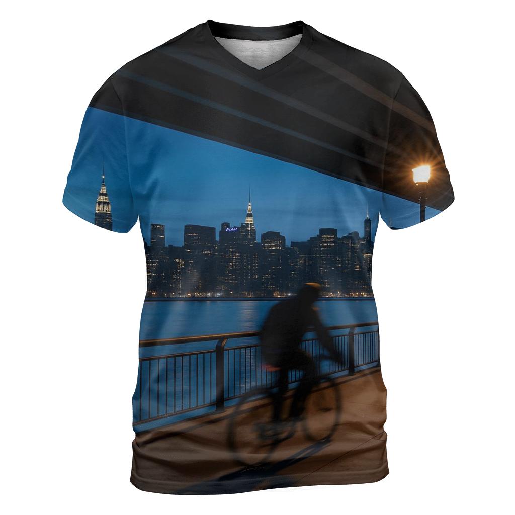 East River Esplanade Cyclist At Blue Hour creative print fashion shirts