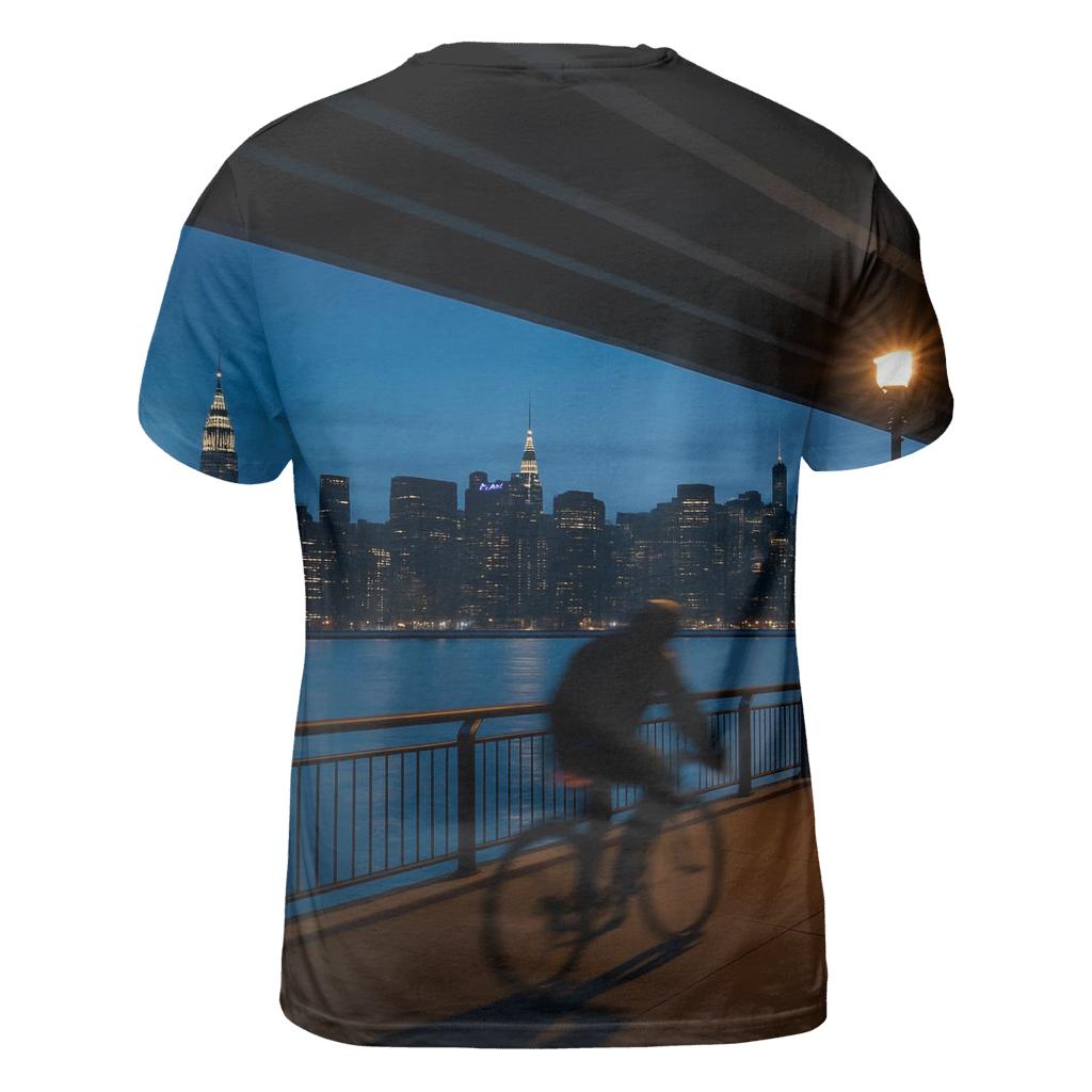 East River Esplanade Cyclist At Blue Hour creative print fashion shirts