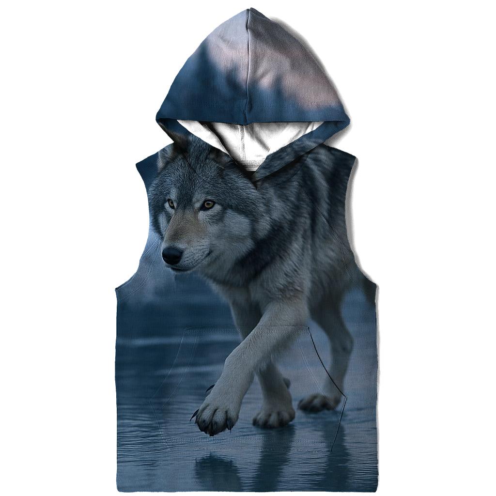 Wolf On Frozen River Crossing hoodies fashion