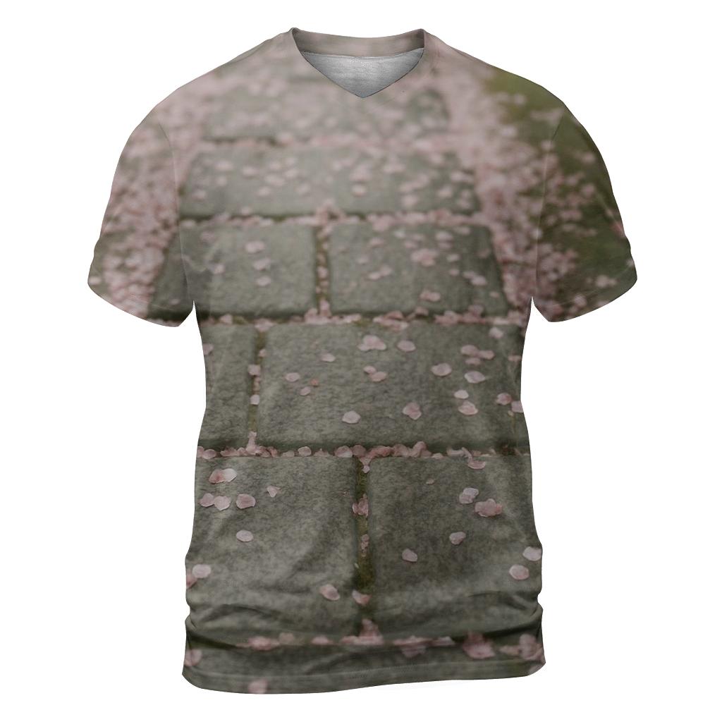 Cherry Blossom Petals On Stone Path custom all-over print shirts