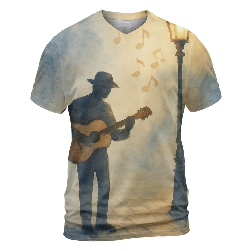 Watercolor Street Busker Scene custom all-over print shirts