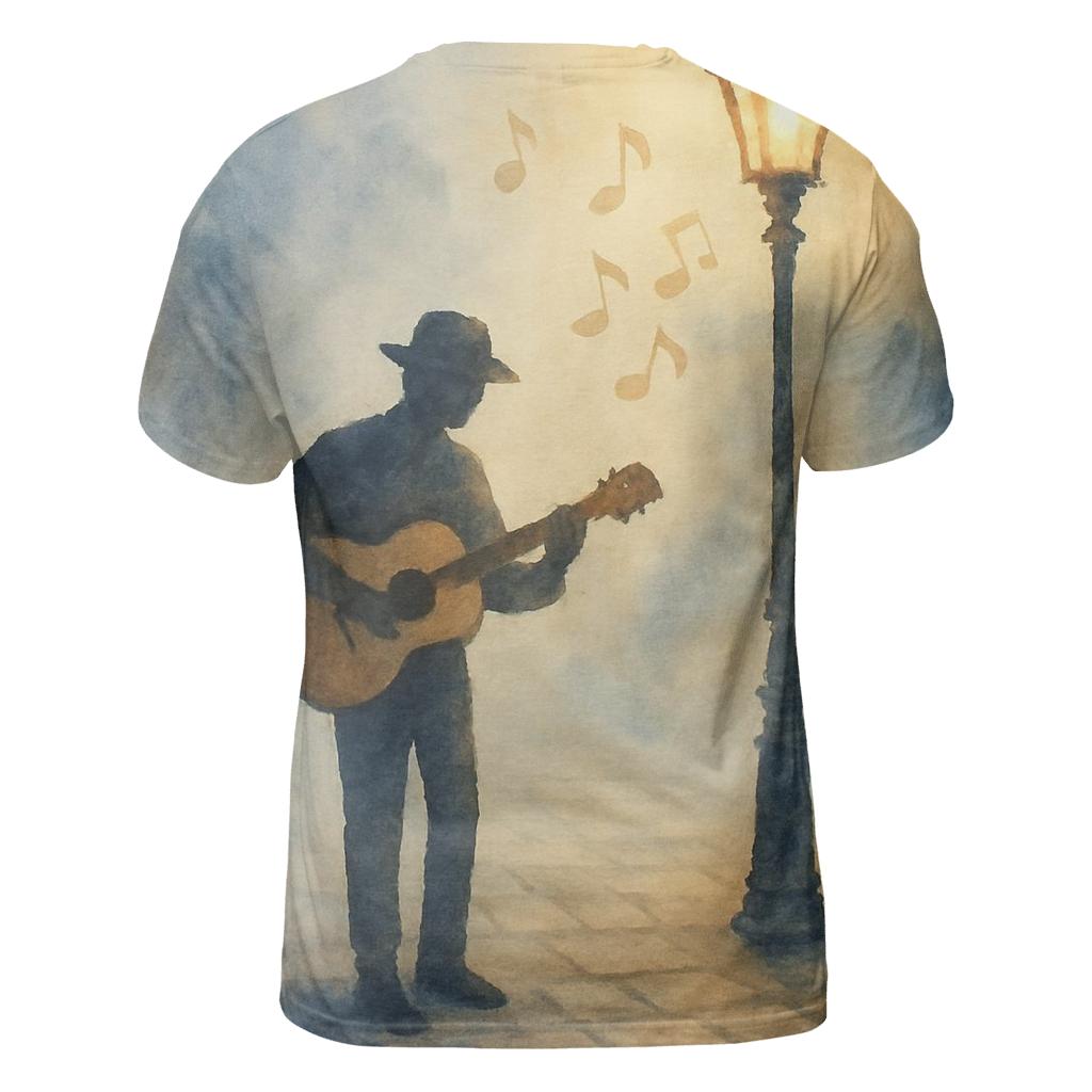 Watercolor Street Busker Scene custom all-over print shirts
