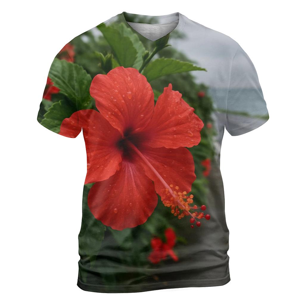 Rain Washed Hibiscus Beside Coastal Road trendy printed shirt styles