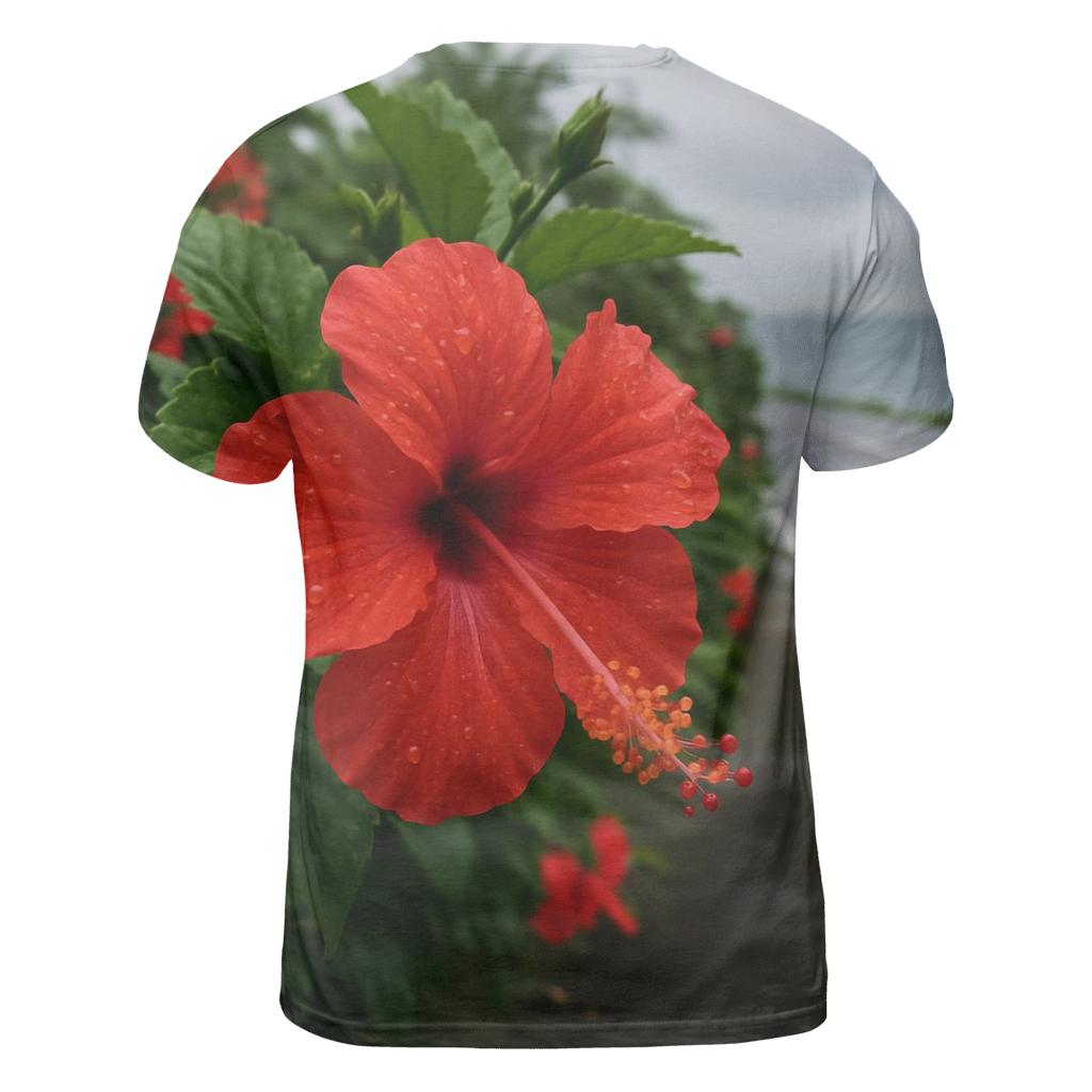 Rain Washed Hibiscus Beside Coastal Road trendy printed shirt styles