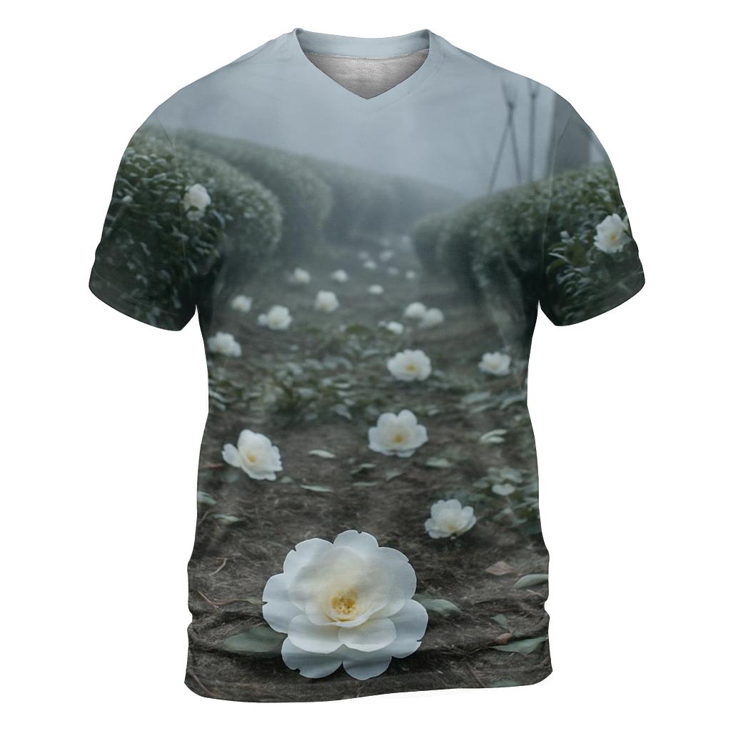 Tea Garden Camellias In Winter Light trendy printed shirt styles