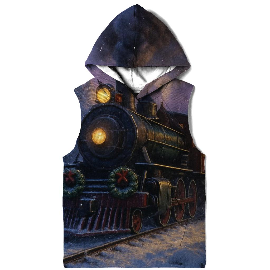 Christmas Train Through The Snowy Forest embroidered hoodies