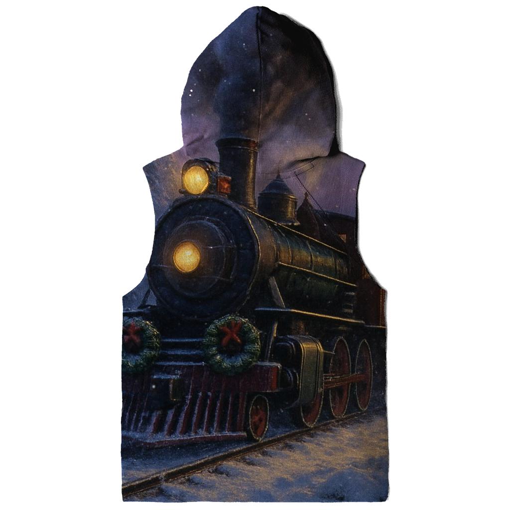 Christmas Train Through The Snowy Forest embroidered hoodies